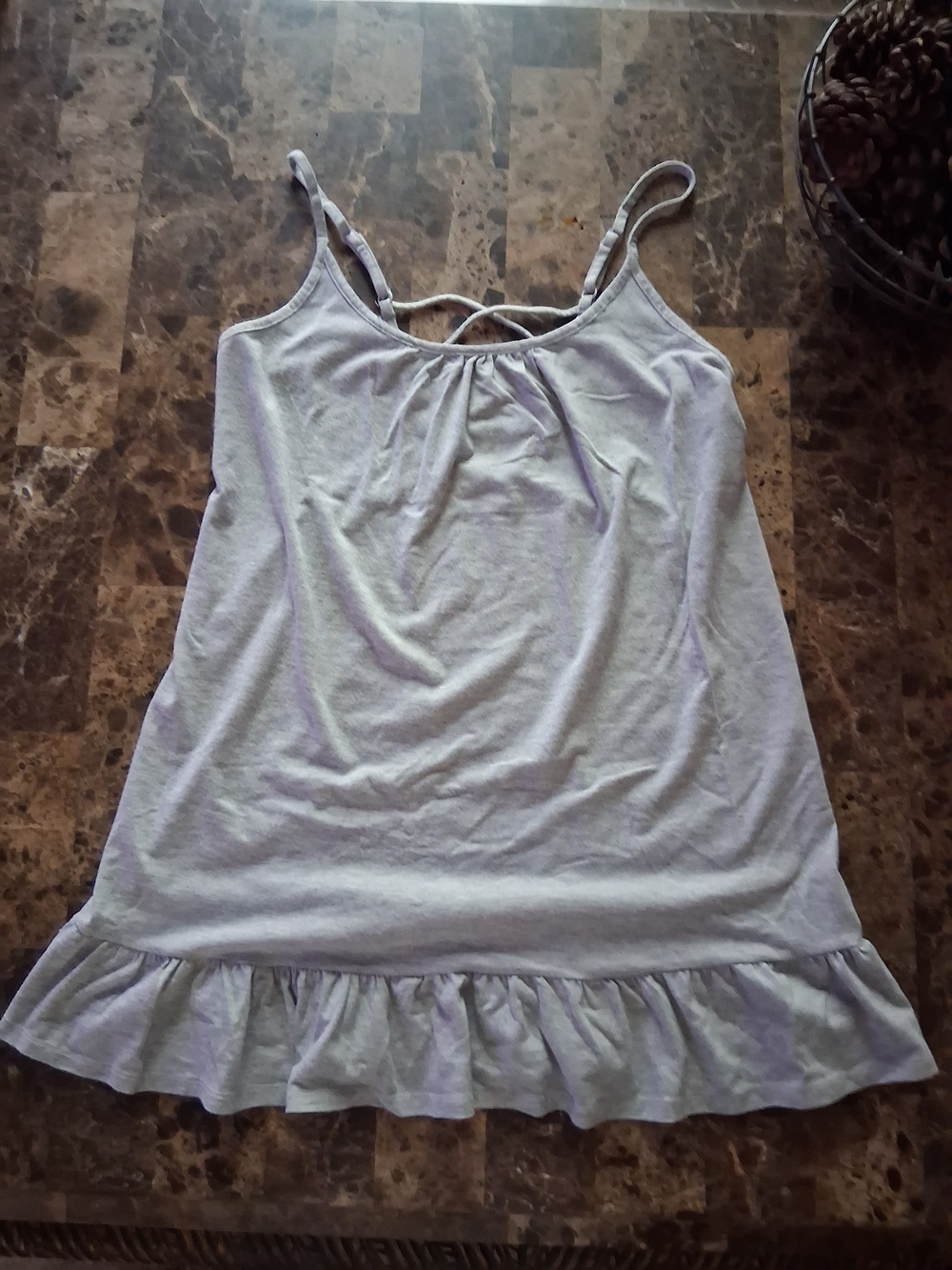 Women's Light Gray Ruffle-Hem Sleep Chemise - Soft Spaghetti Strap Nightgown